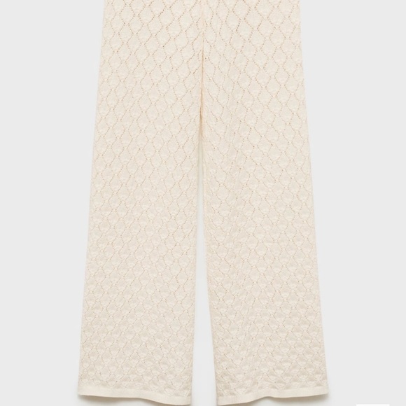 Mango STRAIGHT-FIT OPENWORK KNITTED Cream Pants - Picture 7 of 7
